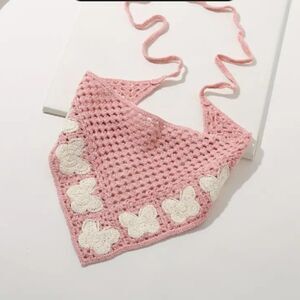 Hippie Headband Bandana Pink Butterfly Hand Tie Homemade Colorful Kerchief